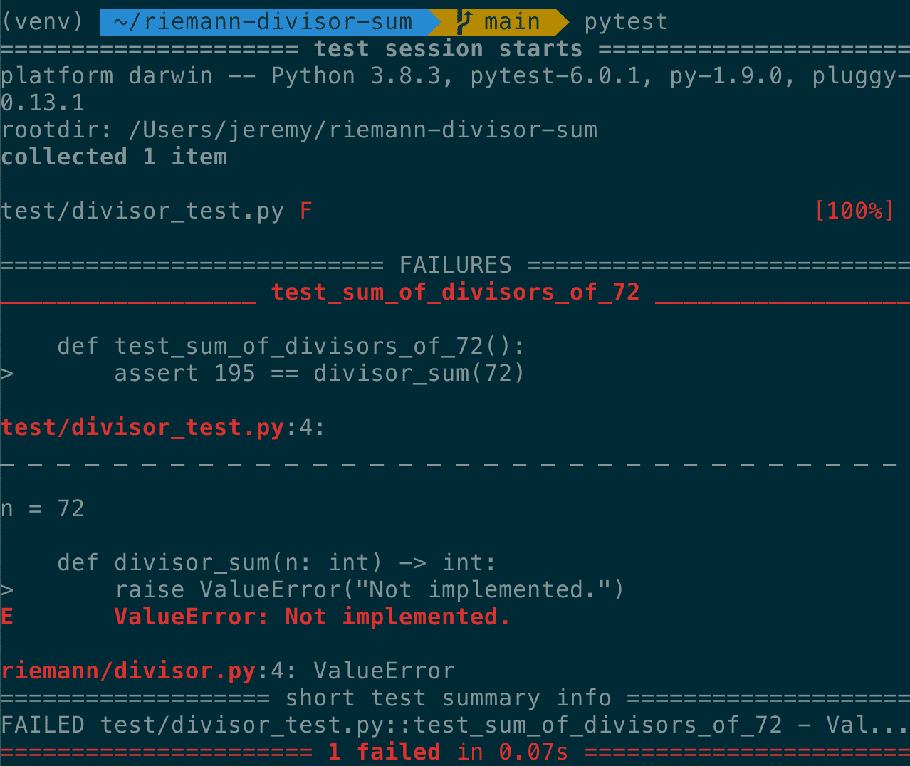 Our first test failure.